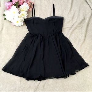 Flowy Chiffon Spaghetti Strap Dress with Faux Leather Detail
